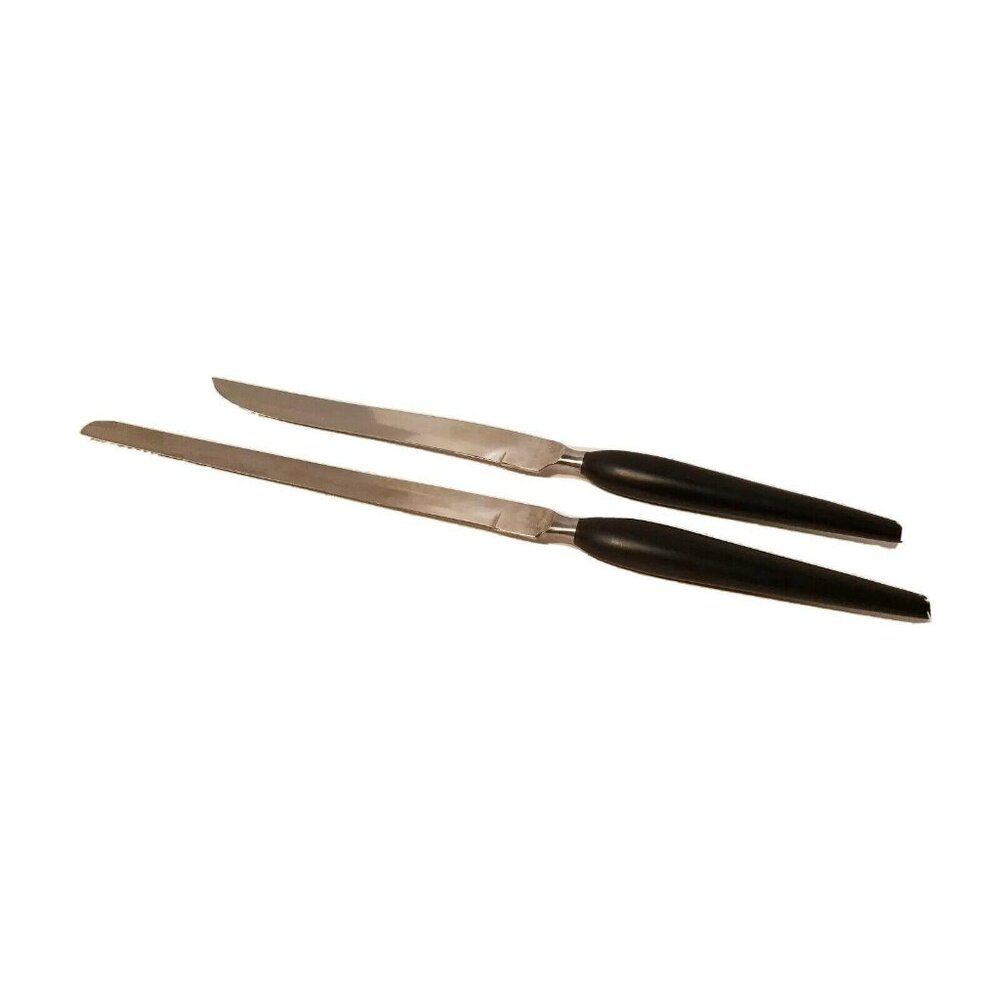 N.S. Co National Silver Slicing Carving Knife Knives Stainless Black Handle Set